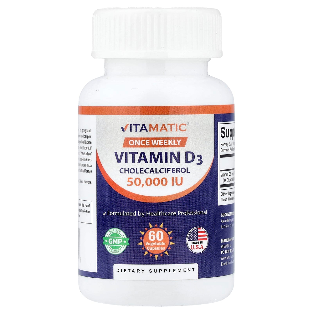 Vitamatic, витамин D3, 1250 мкг (50 000 МЕ), 60 растительных капсул