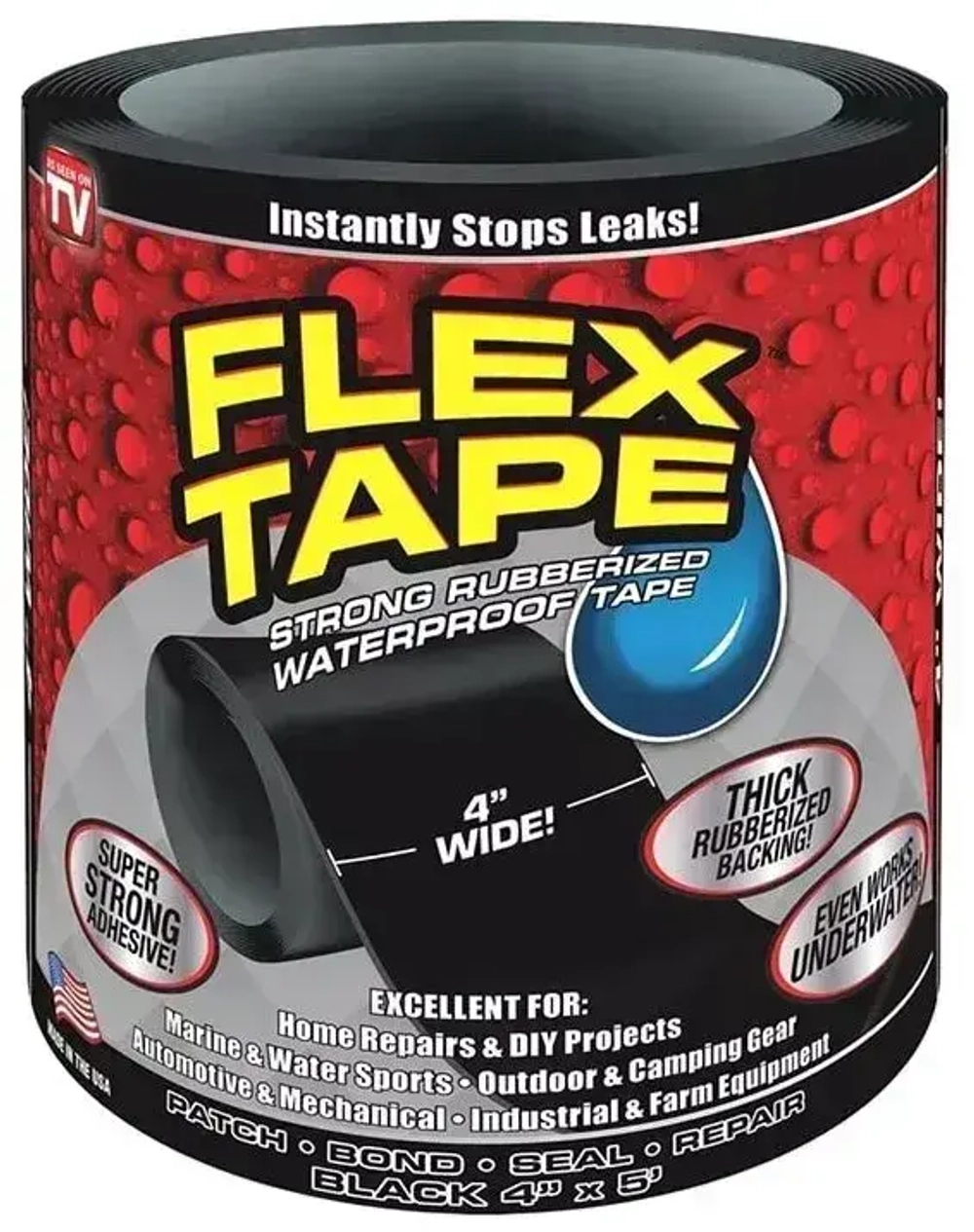 Сверхсильная клейкая водонепроницаемая лента, скотч для бассейнов и труб Flex Tape, черный