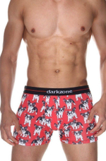 Красные трусы-боксеры с принтом в виде щенков в очках (Размер: M) (Цвет: красный)