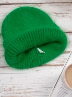 шапка вязаная бини ангора теплая демисезонная с отворотом