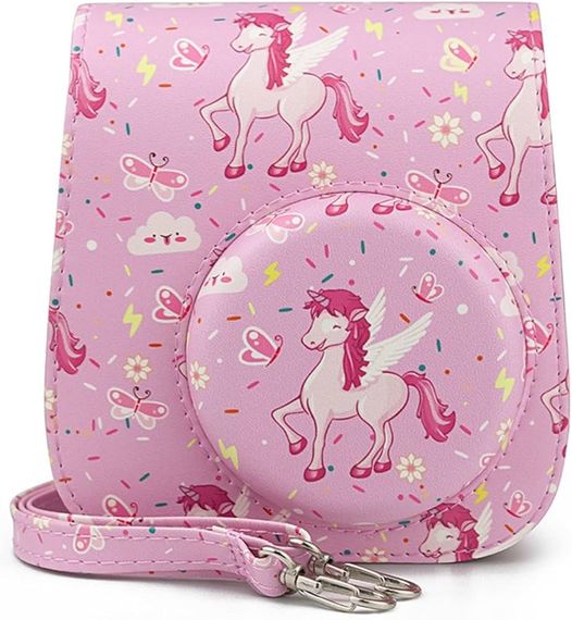 İnstax fotoaparat üzlüyü \ PU Leather Camera Bag Shoulder Strap Bag Camera Protective Cover Bag Fit For Fujifilm Fit For Mini 11 9 8 Digital Camera Bags(Unicorn pink)