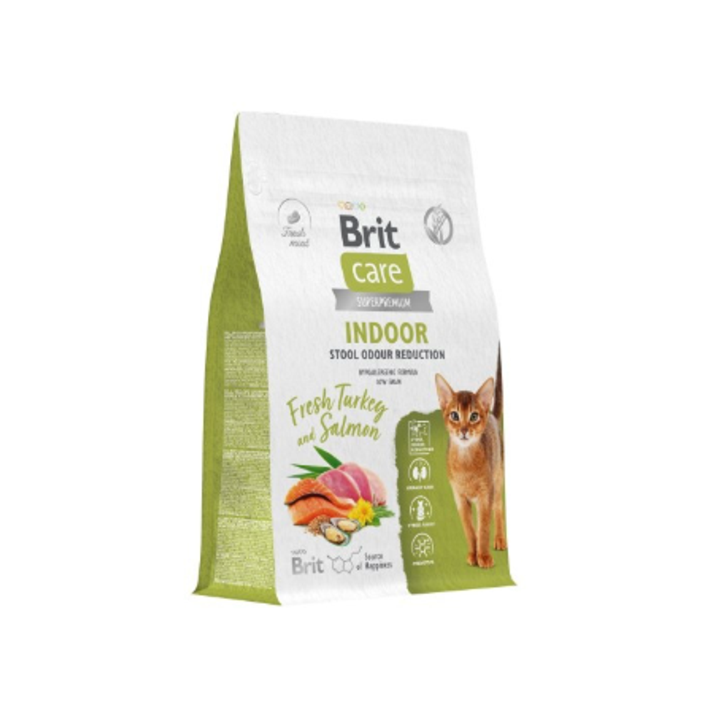 Сухой корм для взрослых домашних кошек с лососем и индейкой Cat Indoor Stool Odour Reduction BRIT CARE 0,4кг