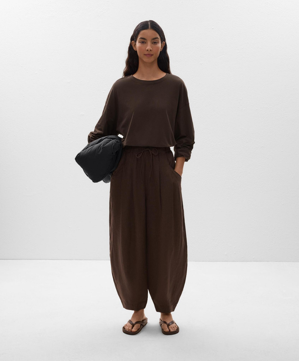 OYSHO Брюки-шаровары из 100% льна, темно-коричневый