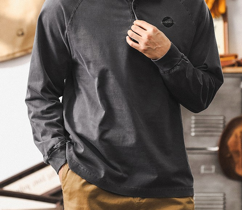 Футболка поло мужская с длинными рукавами плечо реглан.