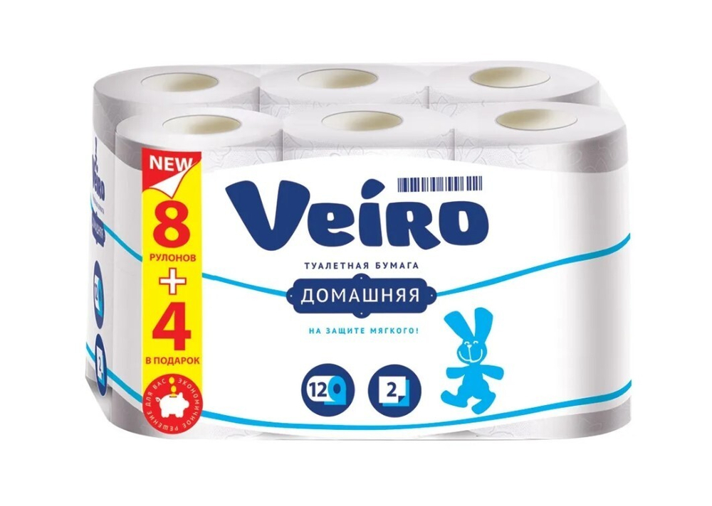 Veiro Туалетная бумага Домашняя 2-х слойная белая 12 шт *4*192