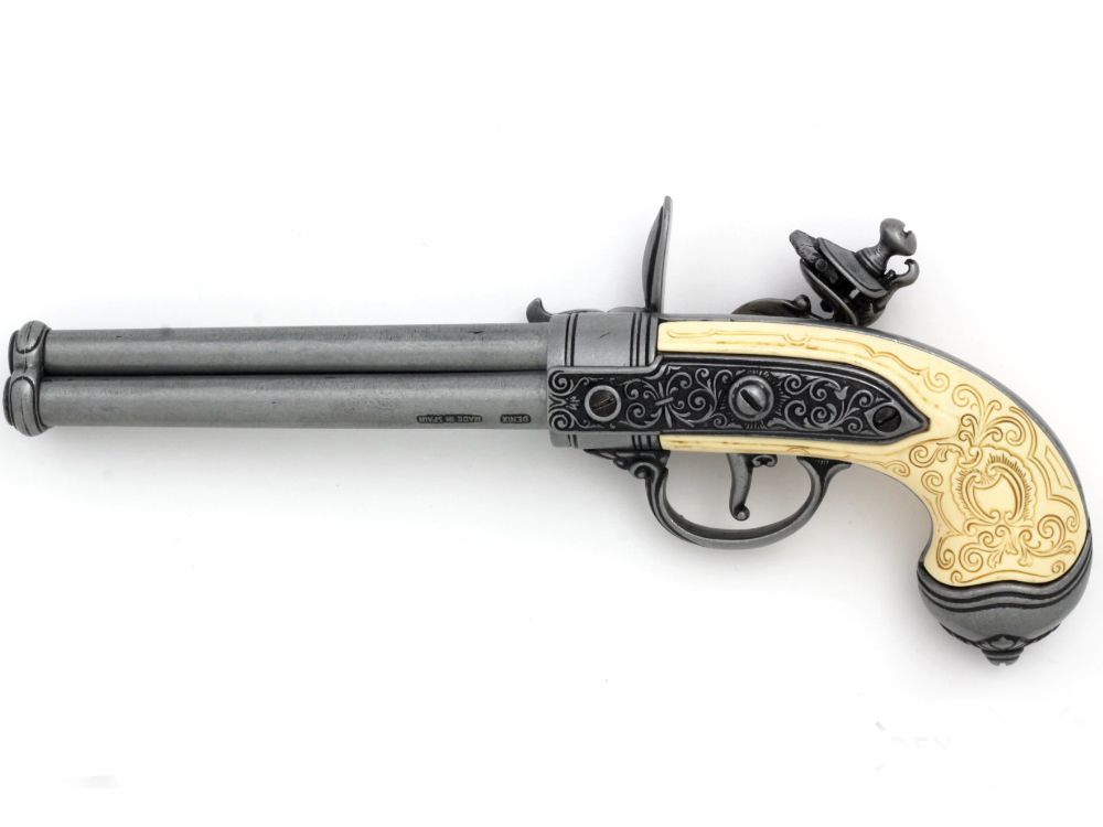 Denix Пистоль итальянский 3-х ствольный флинтлок, 1680 год, хром
