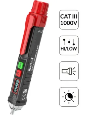 Бесконтактный детектор напряжения iCartool (индикатор проводки) 12-1000В/50-60Гц, CAT III 1000В, 2 диапазона чувствительности IC-M100