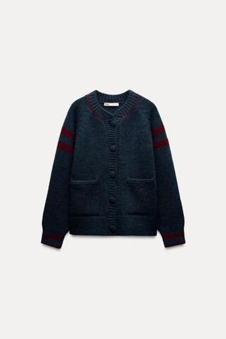ZARA КОМБИНИРОВАННЫЙ КАРДИГАН, СИНИЙ