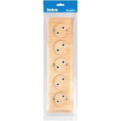 Розетка Intro Quadro 2-209-11 без заземления пятиместная 5х2P 16А-250В IP20 ОУ сосна