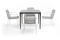 "Малага" обеденная группа на 4 персоны со стульями "Тунис", каркас белый, роуп светло-серый