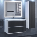 Тумба с раковиной Uperwood Next Premium подвесная, 80 см, белая/графит, 2 ящика