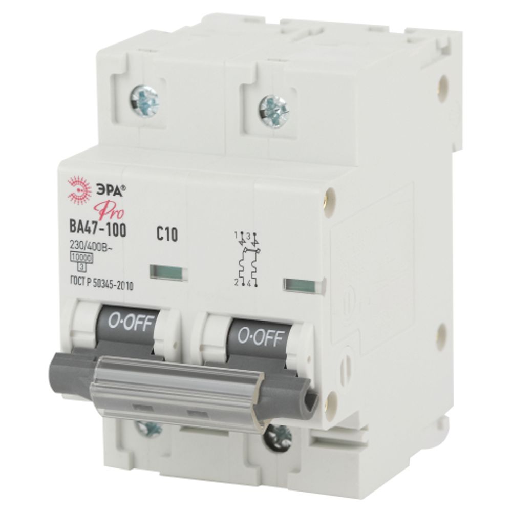 Автоматический выключатель ЭРА PRO NO-902-271 ВА47-100 2Р 10А кривая С 10 кА | Модульные автоматические выключатели