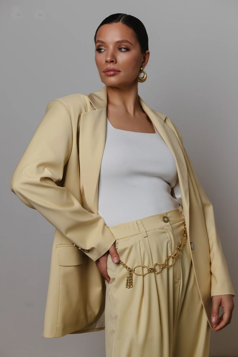 Брюки на заниж. талии со складками ванильные