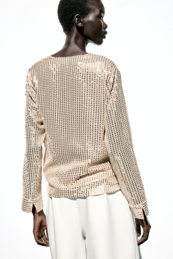 ZARA БЛУЗА С ЗАПÁХОМ И ПАЙЕТКАМИ, ЗОЛОТОЙ