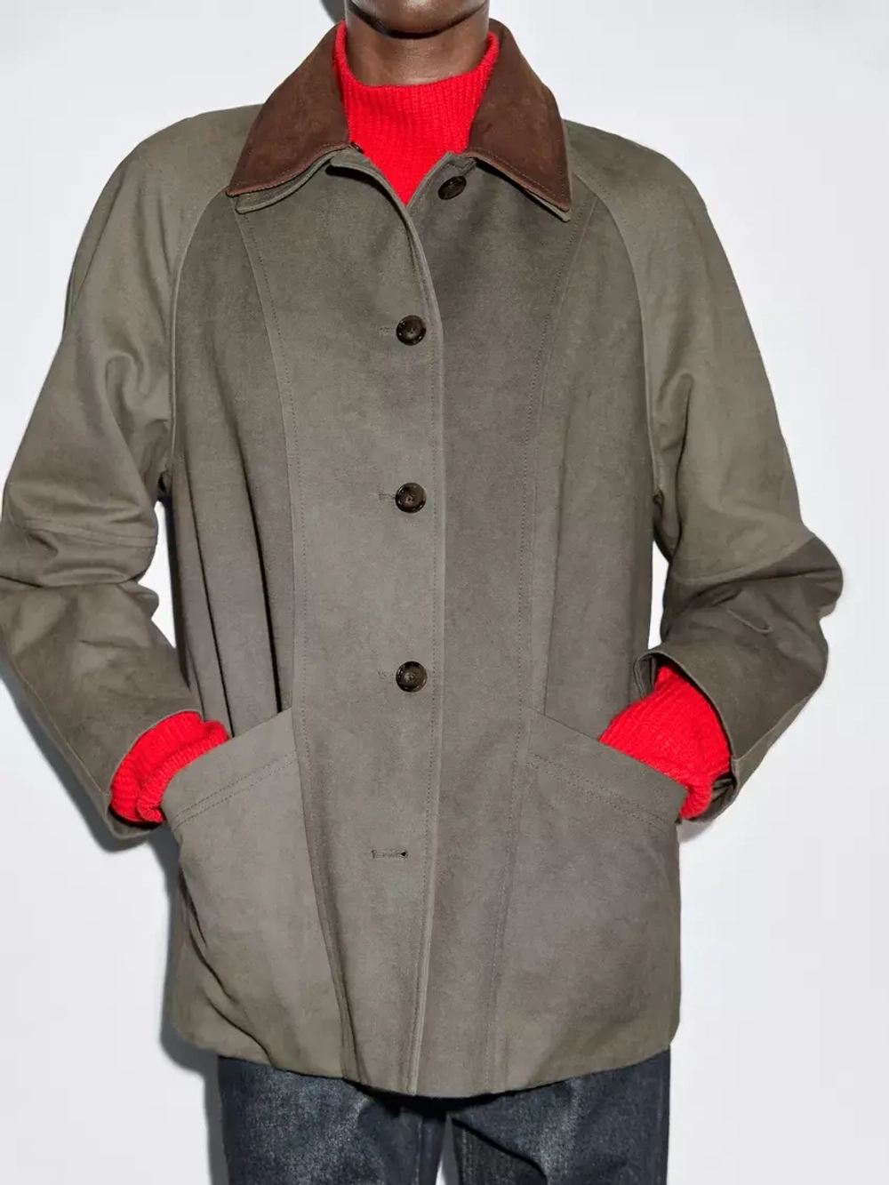 Massimo Dutti Непромокаемая куртка с двухслойным воротником, темный хаки