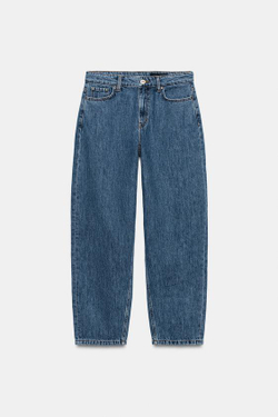 ZARA ЗАУЖЕННЫЕ ДЖИНСЫ СО СРЕДНЕЙ ПОСАДКОЙ — ZW COLLECTION, СИНИЙ