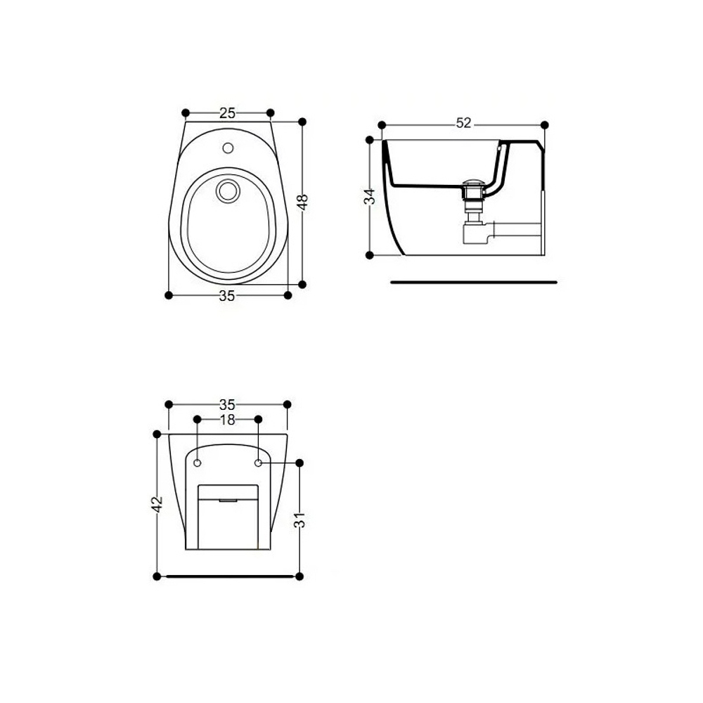 Биде подвесное AXA Normal 52 см, белое матовое 2702012