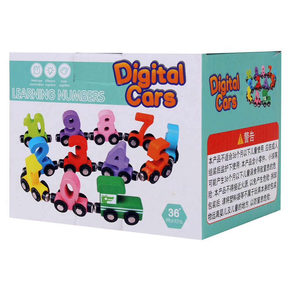 Развивающая игрушка деревянная Машинки для дороги 12 шт в коробке с цифрами, коробка C-41810