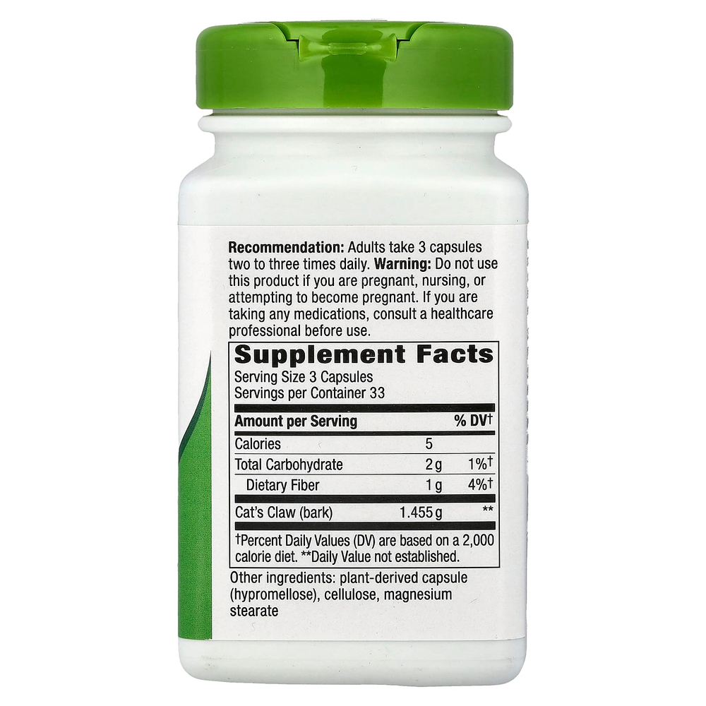 Nature's Way, кора кошачьего когтя, 100 веганских капсул (0,48 мг в 1 капсуле)