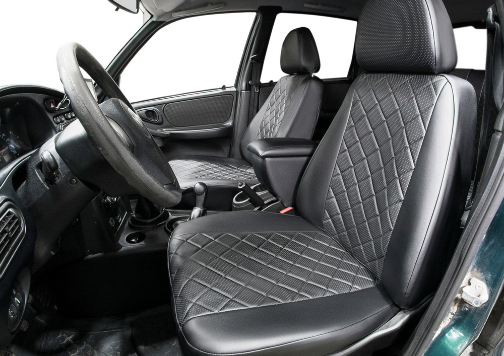 Авточехлы Rival Ромб (зад. спинка 40/60) для сидений Chevrolet Niva 2002-2013, эко-кожа, черные, SC.1004.2
