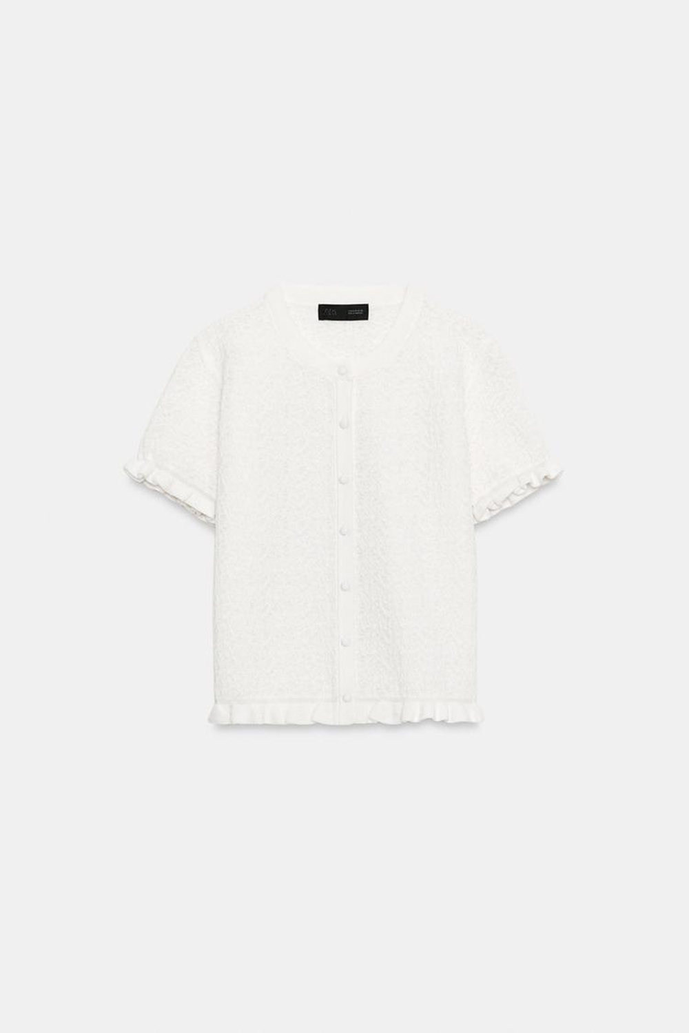 ZARA ВЯЗАНЫЙ КАРДИГАН С ВОЛАНАМИ, ЭКРЮ