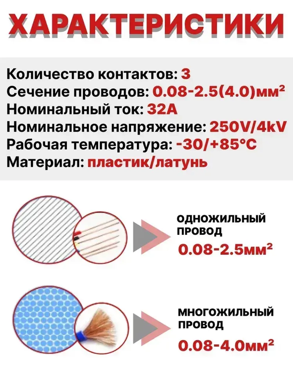 Клеммы для проводов зажимные монтажные 3-х контактные 20 шт / соединитель клеммный 0.08-2.5(4.0)мм2 32А РСТ-213