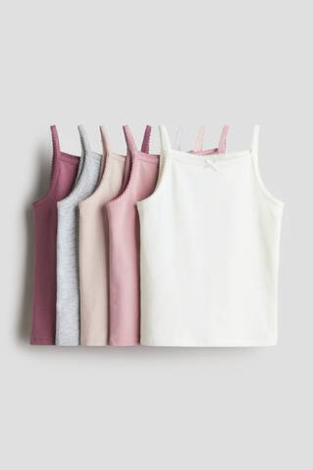 H&M Набор из пяти хлопковых топов без рукавов, розовый/белый