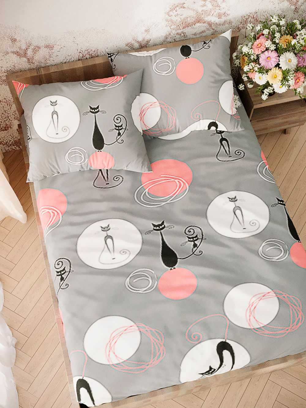 Постельное белье Полисатин Simple House "Bandy" евро Наволочка 50х70 см 2 шт Простынь 240x215 см Пододеяльник 200x215 см