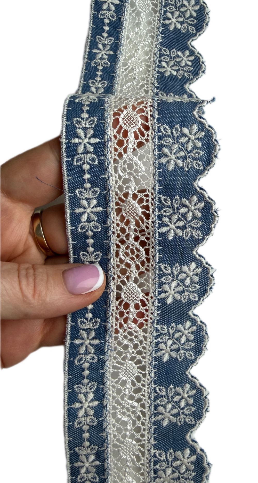 Кружево хлопковое с вышивкой и фистонным краенм ш-5,5. см. Испания