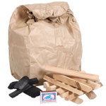 Набор для приготовления углей открытым способом, содержит: дрова, уголь, воспламенитель, спички