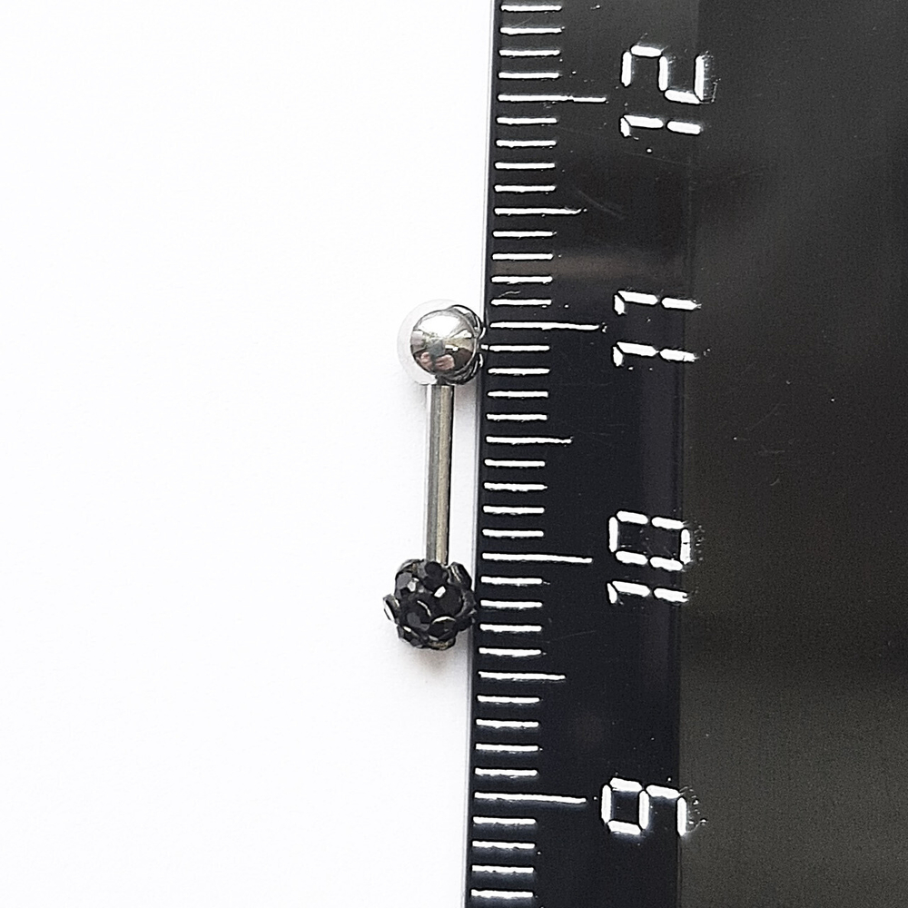 Микроштанга 8 мм для пирсинга уха "Черные кристаллы". Медицинская сталь