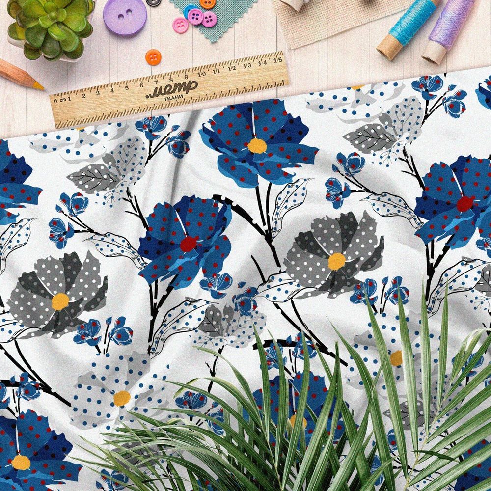 Ткань мембрана цветы васильки