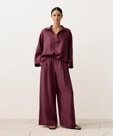 OYSHO Брюки с широкими штанинами из 100% льна, бордо