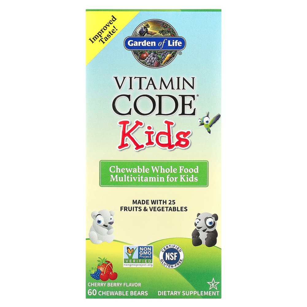 Garden of Life, Vitamin Code® Kids, жевательные мультивитамины из цельных продуктов, вишня, 60 жевательных мишек