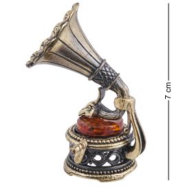 Народные промыслы AM-4029 Фигурка «Граммофон Павлин» (латунь, янтарь)