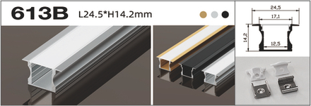 Donel, Встраиваемый алюминиевый профиль, 24х14,2х2000мм. В комплекте матовый экран, 4 торцевые заглу