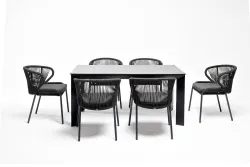 "Венето" обеденная группа на 6 персон со стульями "Милан", каркас темно-серый, роуп темно-серый