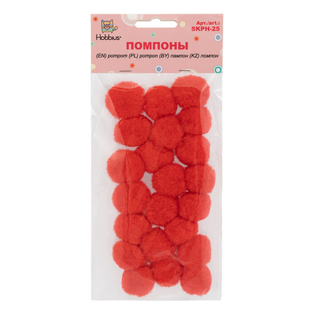 "Hobbius" Помпоны  цв.красный 25 мм  20 шт
