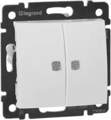 Выключатель Legrand Valena 2-клавишный с индикатором проходной белый 14206