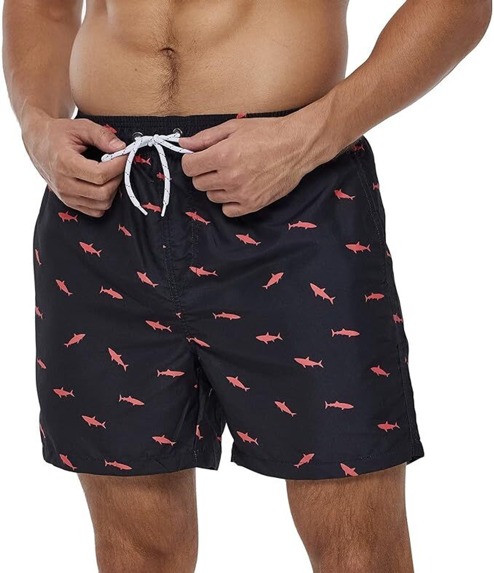 Черные пляжные шорты с акулами (Размер: M) (Цвет: черный)