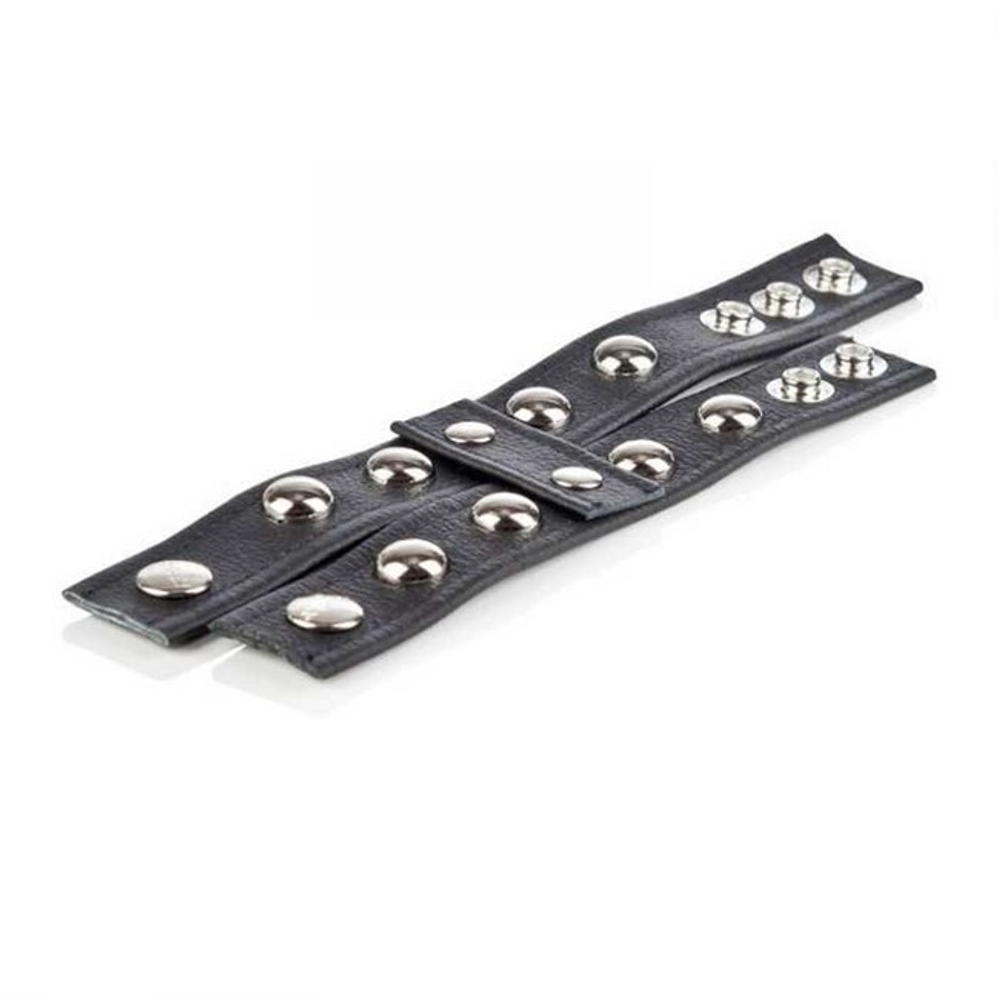 Утяжка для одновременной утяжки пениса и мошонки Leather Strap Domed With Ball Strap (Цвет: черный)