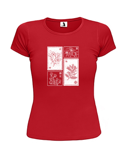 Футболка Цветы сакуры женская приталенная красная с белым рисунком