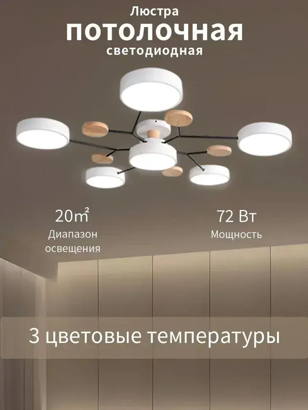Люстра потолочная светодиодная на кухню,72 Вт,рис. реакционер,регулируемая цветовая температура