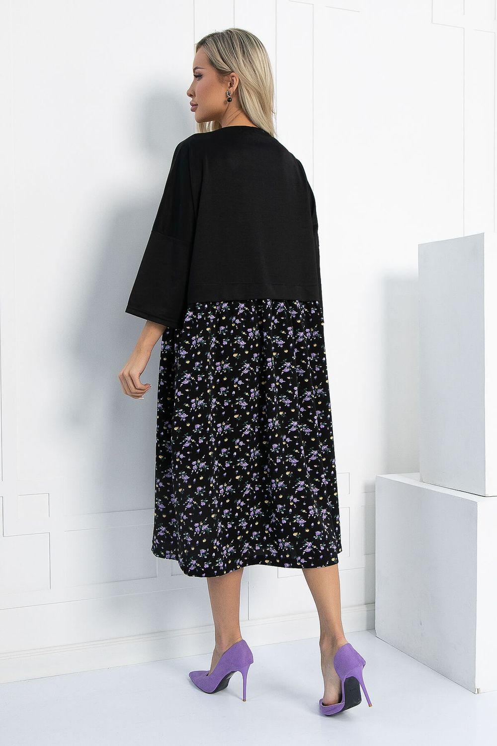 Платье бохо (черное/цветы) П12724-10 LT Collection