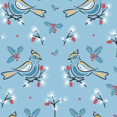 Зимние Птицы Новогодний Рождественский принт