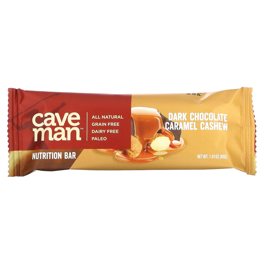 Caveman Foods, Nutrition Bars, темный шоколад, карамель и кешью, 12 батончиков по 40 г (1,41 унции)