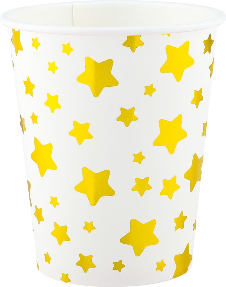 Стаканы (250 мл) Звезды Микс, Белый/Золото, Металлик, 6 шт.