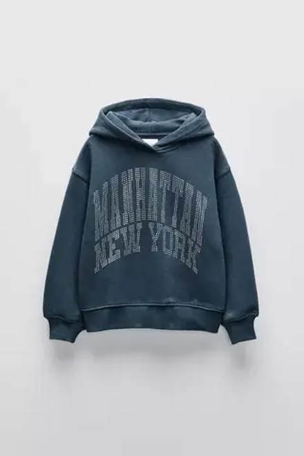 ZARA ХУДИ С НАДПИСЬЮ И СТРАЗАМИ, СИНИЙ