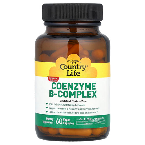 Country Life, комплекс коэнзимов группы B, 60 вегетарианских капсул