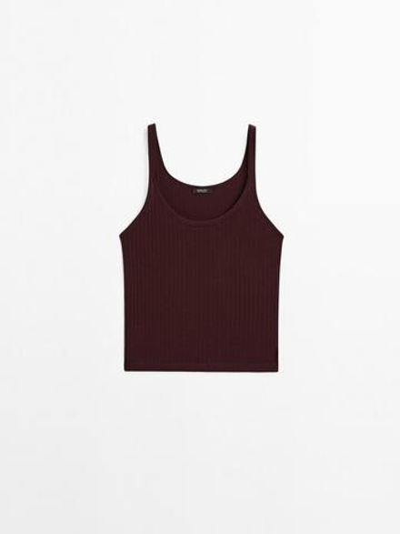 Massimo Dutti Футболка из 100% хлопка без рукавов, гранатовый